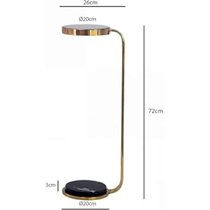 Beistelltisch Metall mit schwarzer Marmor Platte 72cm Rund - Design Anstelltisch Glas C-Form - Loungetisch Schmal - Moderner Sofatisch - Wohnzimmertisch Hoch Handmade – Bild 3