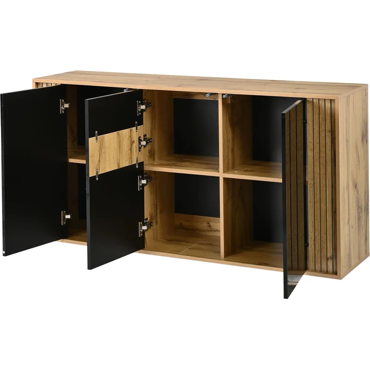 ZUBALIYA Sideboard 140x35x71 cm, mit 3 Türen, aus MDF / Spanplatte, Schwarz / Natur – Bild 22