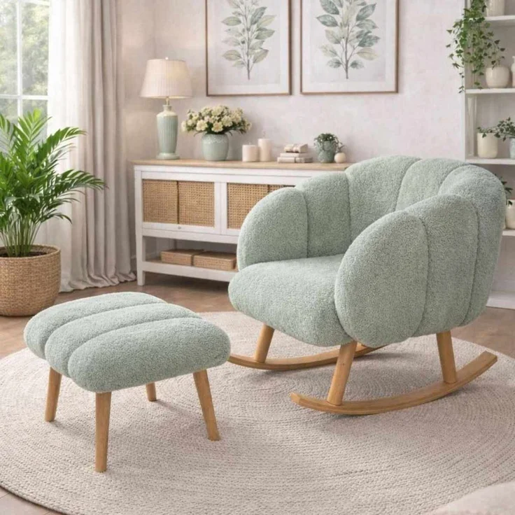 Hanah Home 'Lotus - Green' Ohrensessel- und Hocker-Set (2-teilig), Grün, 70 x 94 x 42 cm – Bild 1