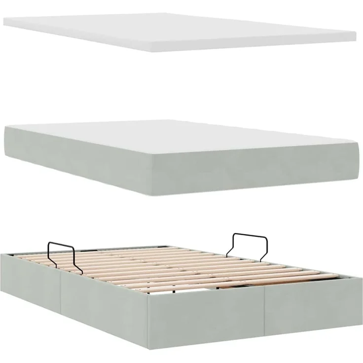 vidaXL Aufbewahrungsbett mit Matratze Hellgrau 120 x 200 cm Samt 3372081 – Bild 8