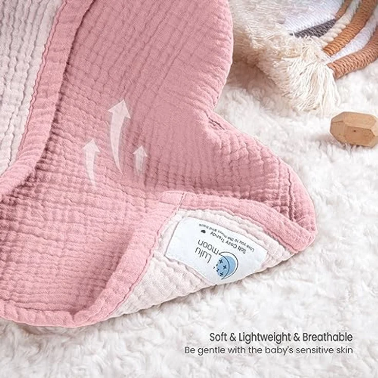 lulumoon Musselin-Babydecke – Baumwoll-Steppdecke für Kleinkinder – wendbare Kinderbettdecke für Babys, Jungen und Mädchen, 120x120 cm (Rosa) – Bild 5