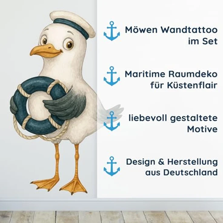 Sunnywall Wandtattoo Aufkleber Maritim Möwen - maritime Wanddeko für Kinderzimmer, selbstklebend, konturgeschnitten, rückstandslos entfernbar – Bild 4