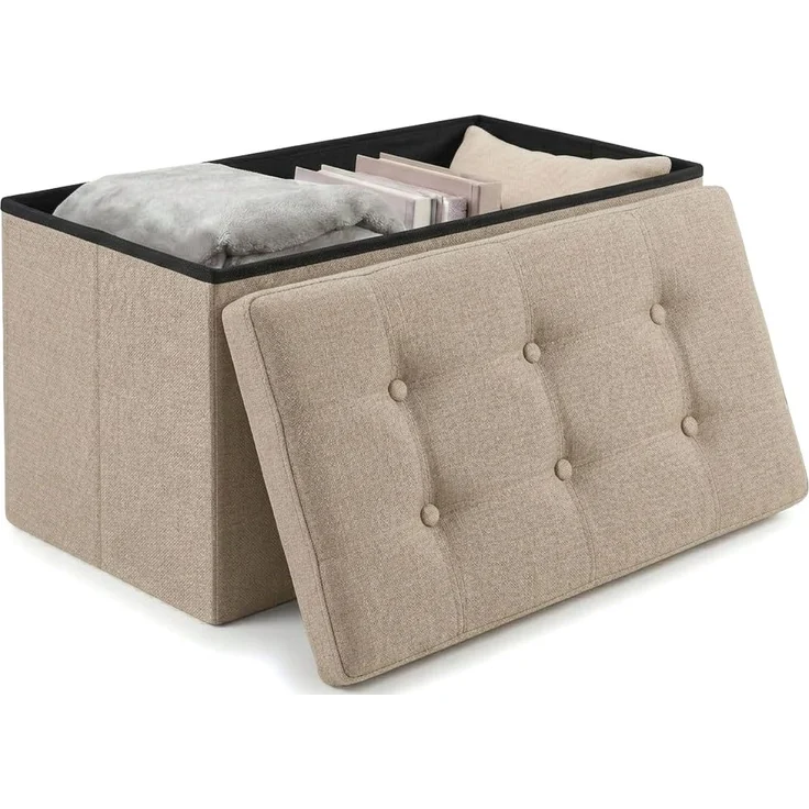 edihome, Faltbarer Sitzhocker mit Stoffdeckel, 38 x 76 x 38 cm – Aufbewahrungsbox, Bank, multifunktional, Fußstütze, Wohnzimmer, Schminktisch (Beige)