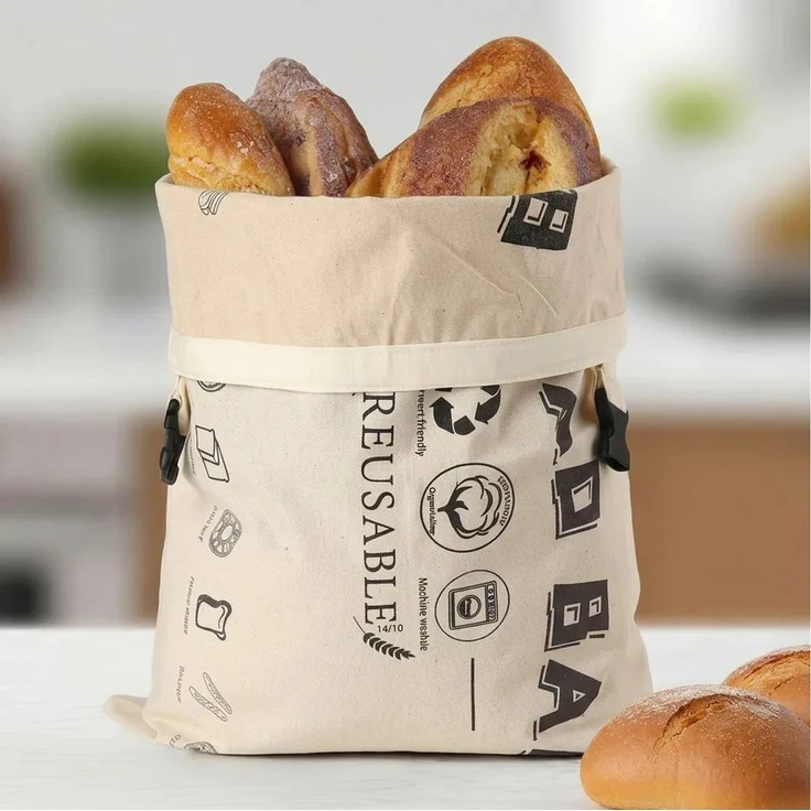 JASLIFE Brottasche Brotbeutel wiederverwendbar mit Clipverschluss, Baumwolle, waschbar, (Einzelstück, 2er Set, 1-tlg, 1-teilig), wiederverwendbar, leicht zu reinigen, praktisch im Alltag – Bild 1