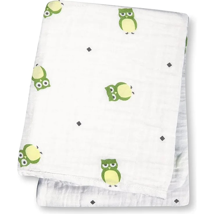 Lulujo Wickeltuch, Baumwoll-Musselin, Eulen-Design, Grün