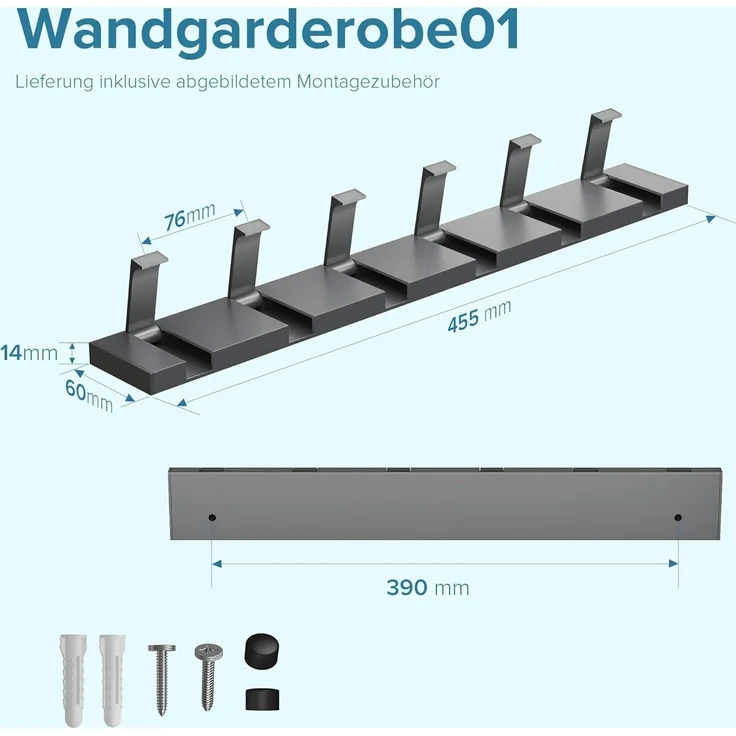 doporro Wandgarderobe Garderobenhaken Wandhaken Garderobenleiste aus Alu mit 4/6 Haken – Bild 7