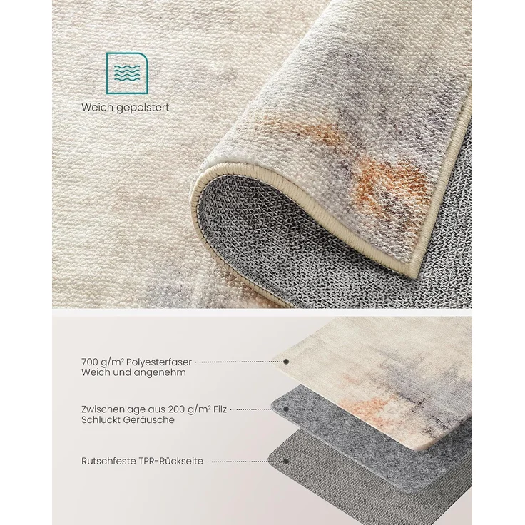 Songmics HOME Teppich, rutschfest, moderner abstrakter Stil, maschinenwaschbar, kamelbraun, 160x230 cm – Bild 3