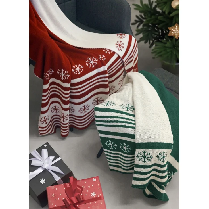 Primera Strickdecke Kuscheldecke Weihnachtsdecke 130x170 cm rot beige 545003-272 – Bild 2