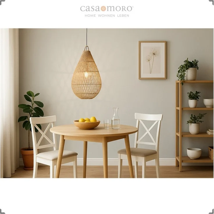 Casa Moro Deckenleuchten Hängelampe Rattan Natur – Deckenlampe Ø 35 x H 55 cm – Boho Style, ohne Leuchtmittel, E27, Pendelleuchte, Esszimmer, Wohnzimmer, Schlafzimmer, Kinderzimmer – Bild 3