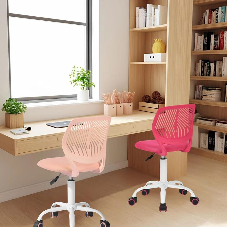 Homy Casa Schreibtisch Bürostuhl justierbarer Stoff Sitz Hellrosa – Bild 4