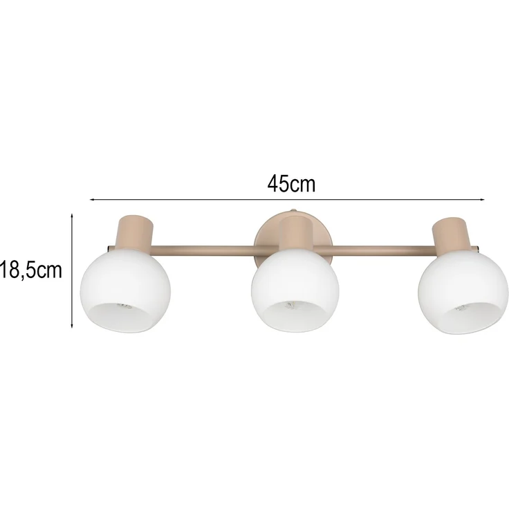 LED Deckenstrahler 3-flammig aus Metall in Beige mit Glasschirmen, Breite 45cm – Bild 3