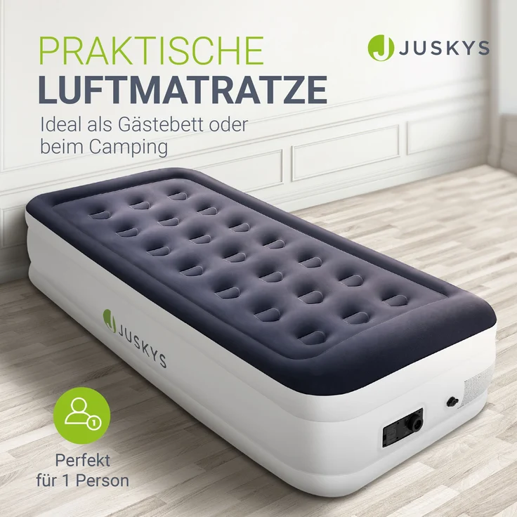 Juskys Luftmatratze Sapri M in Blau-Weiß - 1 Personen Luftbett selbstaufblasend - aufblasbare Matratze als Gästebett oder Camping - integrierter Pumpe – Bild 2