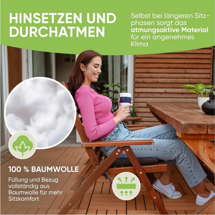 Gräfenstayn Stuhlkissen 4er Set Baumwoll Sitzkissen 40x40x5cm Haltebänder Indoor Outdoor, robustes Sitzkissen für Indoor & Outdoor, mit Haltebändern – Bild 2