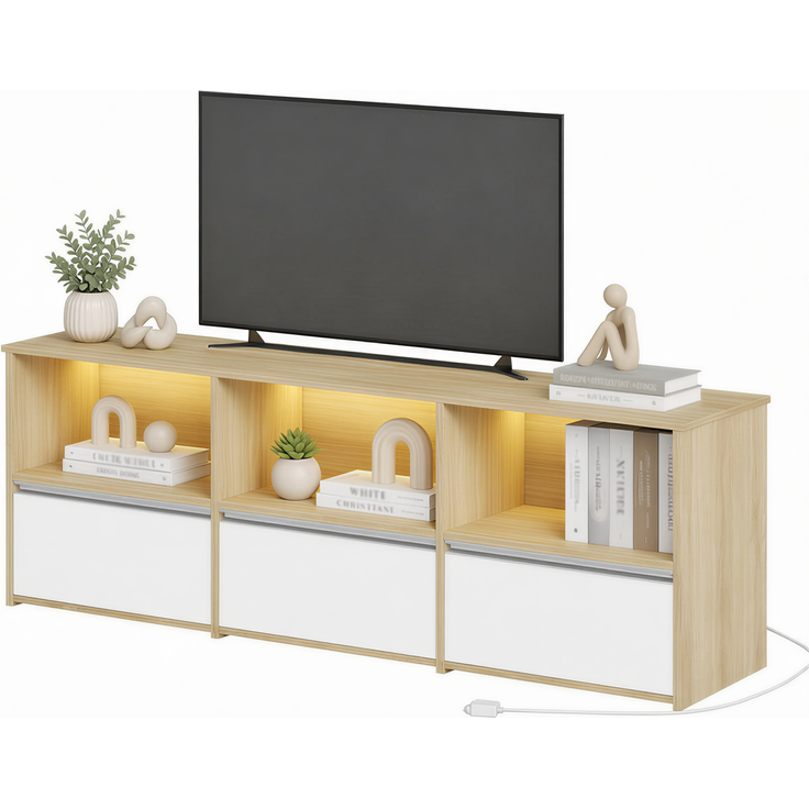 Halupeit 144 cm breiter TV-Schrank mit Doppeltür, geeignet für einen 65-Zoll-Fernseher, mit verstellbaren Einlegeböden, weiß, 144 × 40,5 × 50,5 cm – Bild 2