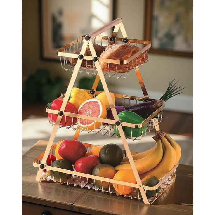 Obstkorb Obst-Etagere Brotkorb Obstschale 3 Etagen Metall Cheffinger CF-DR07 – Bild 3