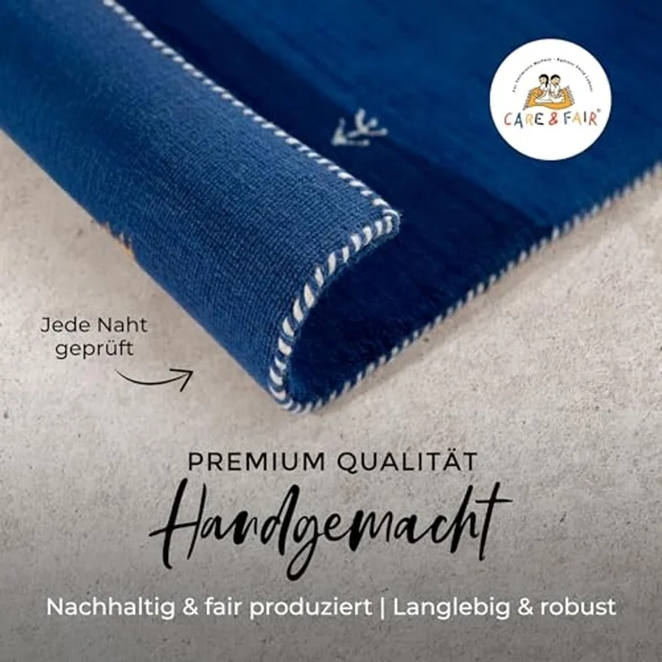 carpetfine 'Gabbeh Uni' Wollteppich, reine Wolle, Blau, 200x290 cm – Bild 3