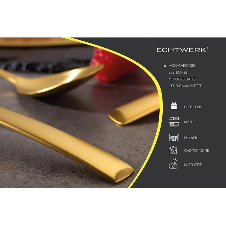 ECHTWERK Besteck-Set Avelino (30-tlg), 6 Personen, Edelstahl 18/10, Tafelbesteck, goldfarben, Geschenkkassette – Bild 6