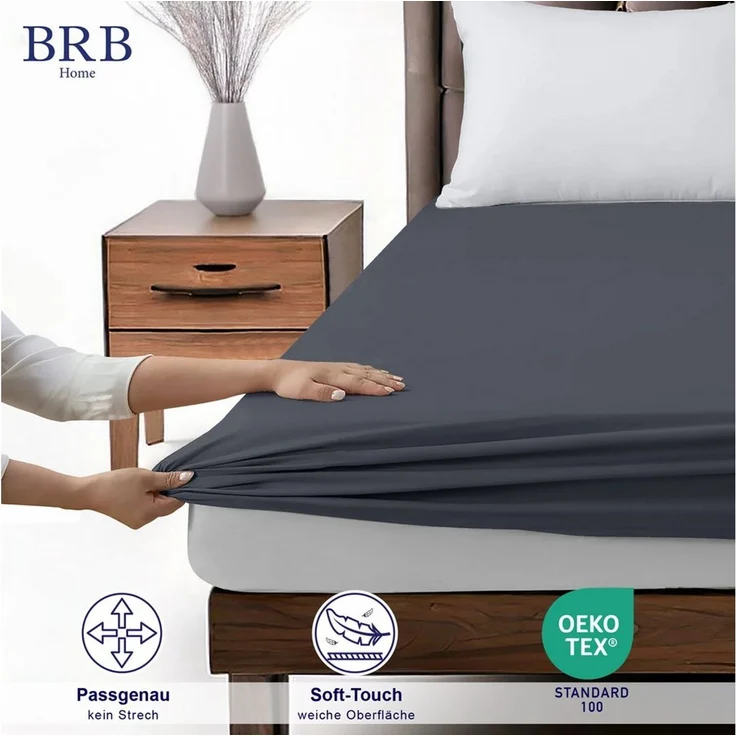 BRB HOME Spannbettlaken Spannbetttuch Jersey Baumwolle für Topper Boxspringbett, Baumwolle, Gummizug: Rundum, (1 Stück), Matratzen bis 27 cm Höhe, OEKO TEX Standard 100, Jersey Spannbetttuch – Bild 2