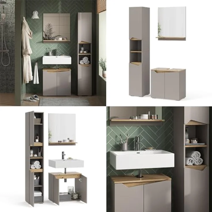Badmöbel-Set Marelle Greige 3 Teile, mit Hochschrank Vicco – Bild 9