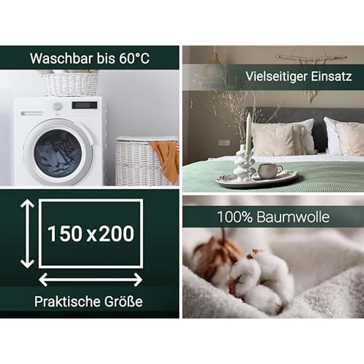 Zollner Kuscheldecke, 150x200 cm, salbeigrün, 100% Baumwolle, Oeko-Tex® Standard 100, hautfreundlich und pflegeleicht – Bild 4