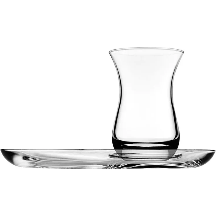4 Tlg. Aida Teeservice-Set aus Glas 2 Teegläser mit 2 Unterteller transparent