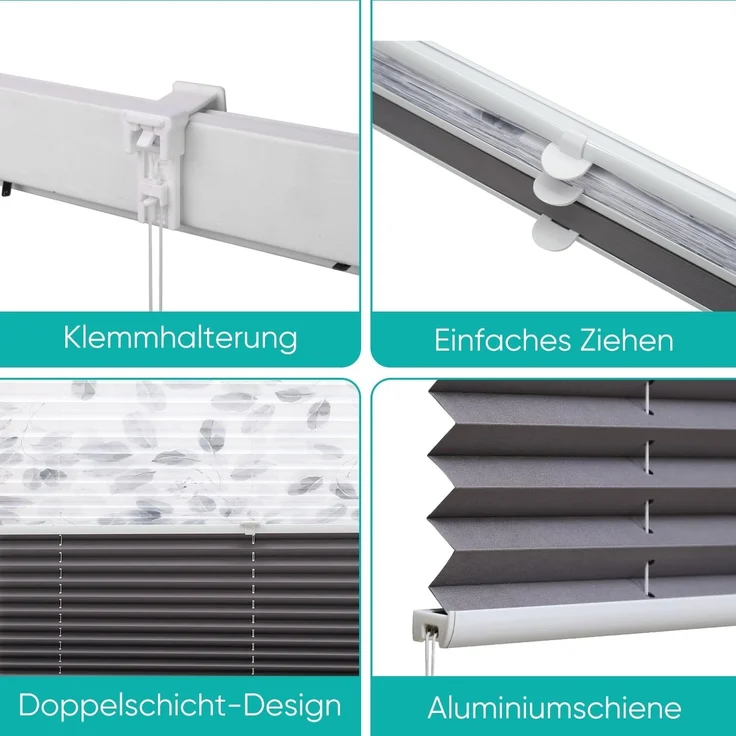 Sekey Doppelplissee Day&Night Verdunkelung Ohne Bohren Verspannt Lichtschutz Muster & Dunkelgrau 105x130cm – Bild 5