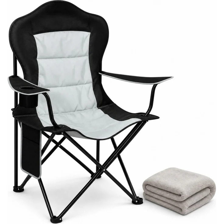 Klappstuhl 84x110x62 cm mit Tassenhalter und Seitentasche – Strandstuhl aus 600D Oxford und Eisenrohr – Bild 9