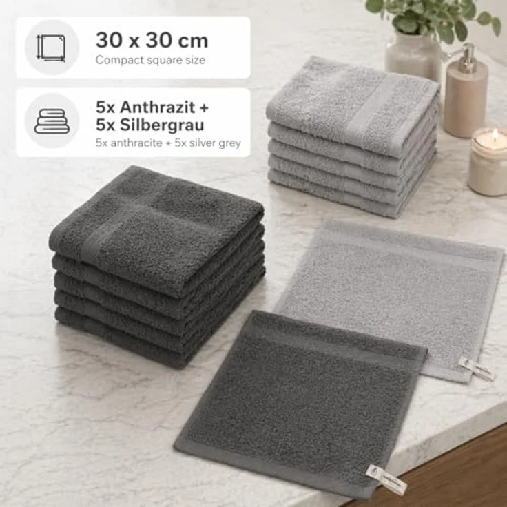 Betz Seiftuch 10 Stück Seiftücher Set Premium 30x30 cm Farbe anthrazit & silbergrau, (Set, 10-St), Seiflappen – Bild 6
