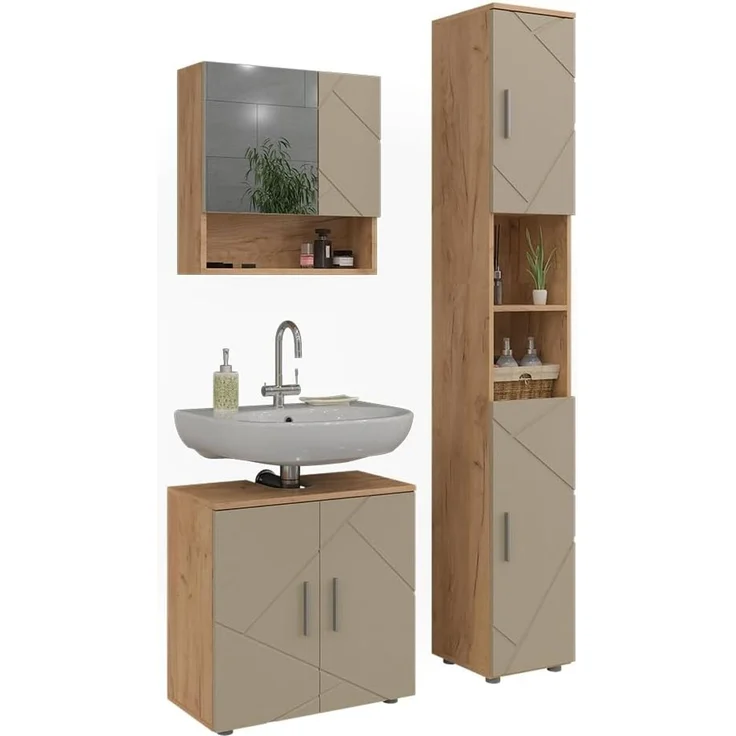 Badmöbel-Set Irma Beige 3-teilig Vicco – Bild 5