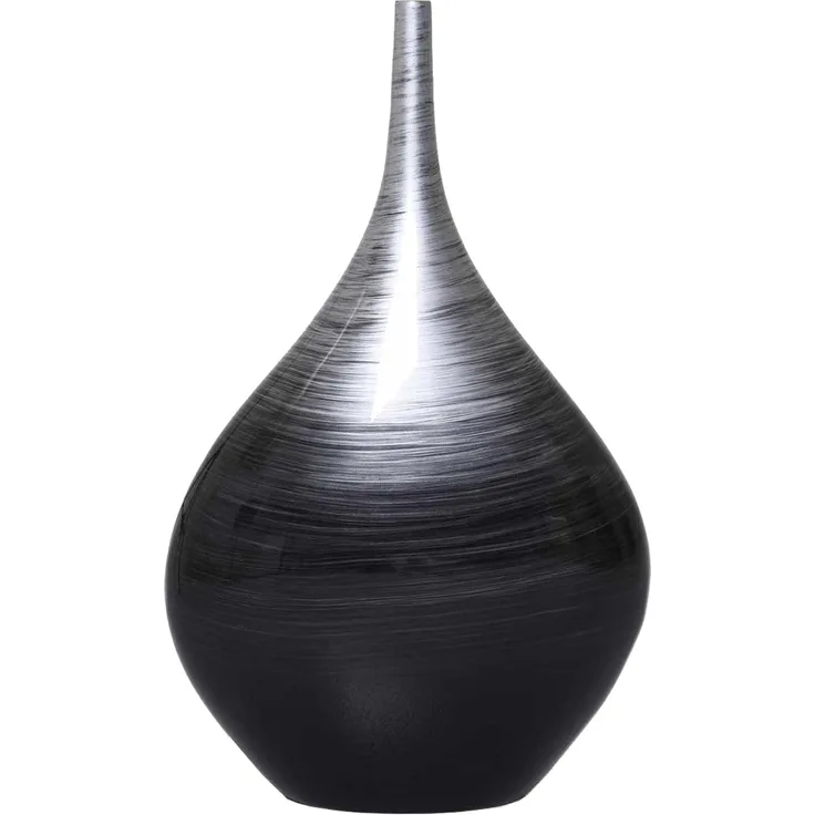 VIVANNO Bodenvase Fiberglas BELDADE Rund, Silber Hochglanz Mit Muster 28x15x45 cm
