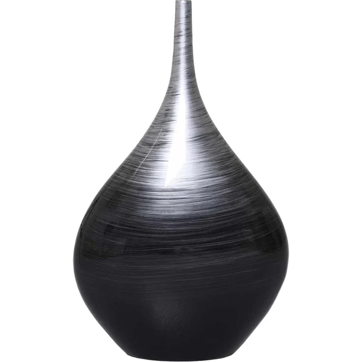 VIVANNO Bodenvase Fiberglas BELDADE Rund, Silber Hochglanz Mit Muster 28x15x45 cm