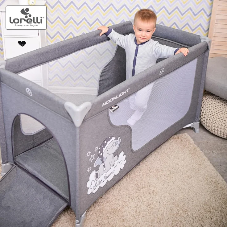 Lorelli Baby Reisebett Laufstall Moonlight seitliche Öffnung Tragetasche faltbar braun – Bild 5