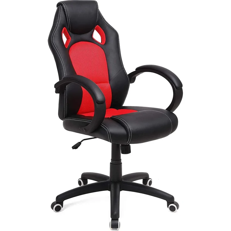 Songmics Racing Stuhl Bürostuhl Gaming Stuhl Chefsessel Drehstuhl PU, schwarz-rot, OBG56BR – Bild 1