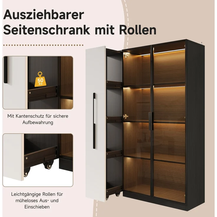 LED-Glasvitrine 110,5 x 35 x 160 cm aus MDF und Sicherheitsglas in Schwarz-Weiß – Bild 8