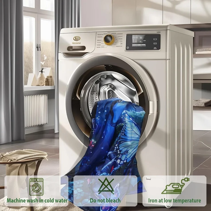 Duschvorhang Blau 180x180 Bunt Motiv Wasserdicht Schnell Trocknend 12 Ringe – Bild 6