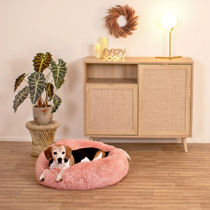lionto Hundebett aus Plüsch in Donut-Form, 70 cm Durchmesser, rosa – Bild 2
