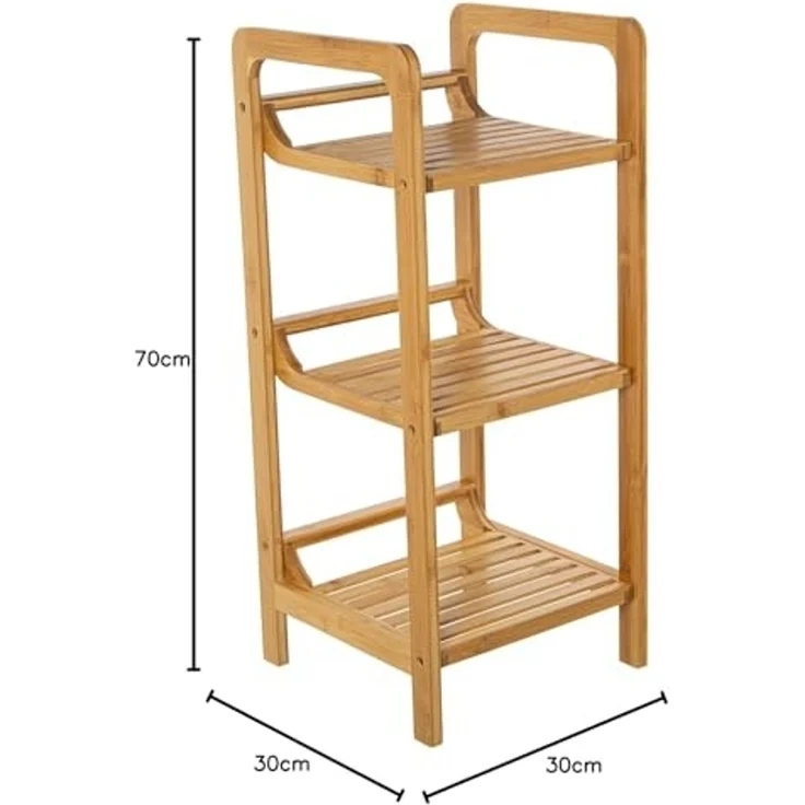 DRW Badezimmerregal mit 3 Ablagen aus Holz, Natur, 30 x 30 x 70 cm – Bild 2