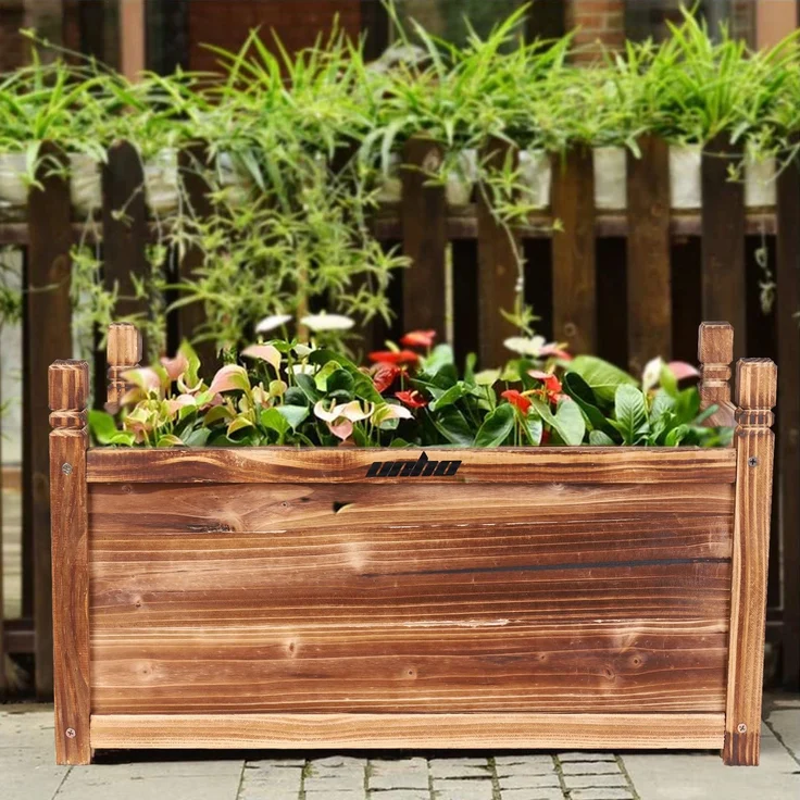 UNHO Blumenkästen Pflanzkasten Holz Pflanzkübel Rechteckig Blumenkasten Blumentopf Blumenkübel Hochbeet Frühbeet Garten Gemüsebeet Pflanzenkasten Tomaten 30x60x34 cm Braun – Bild 8