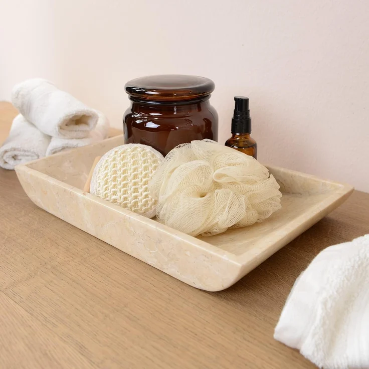 wohnfreuden Dekotablett Marmor Schale rechteckig creme 30 cm, 1349 – Bild 2