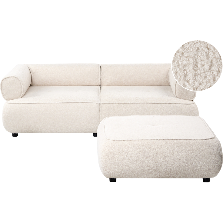 Sofa 3-Sitzer SALLA Bouclé Cremeweiß mit Ottomane
