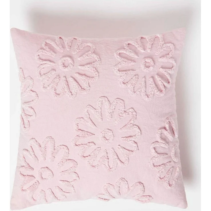 Homescapes Dekokissen Tufted Kissen rosa 45 x 45 cm – Dekokissen Blumen – Bild 5