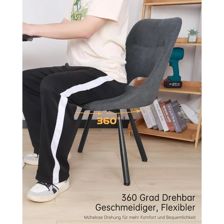 Esszimmerstühle drehbar 360 Polsterstuhl Dunkelgrau 4-drehbar – Bild 5