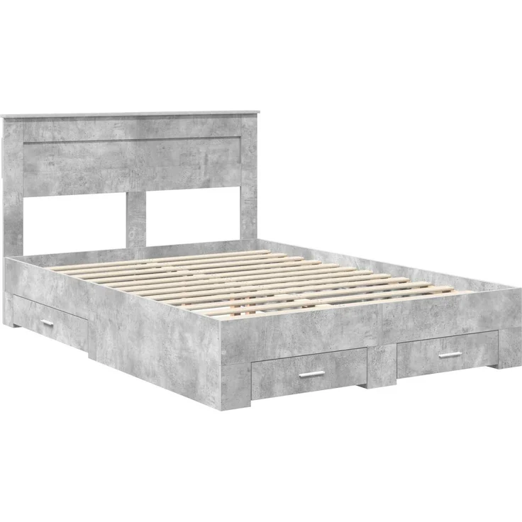 vidaXL Bettrahmen mit Kopfteil Beton Grau 140 x 200 cm Holzwerkstoff 3409990 – Bild 3