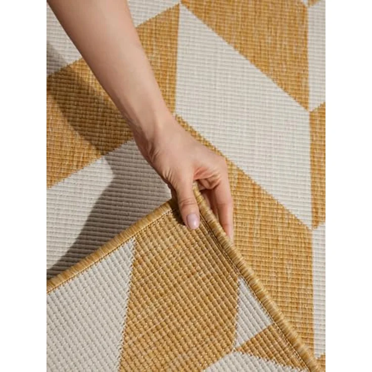 Ted Baker Flachgewebe Teppich Terrick - Wendeteppich Outdoor geeignet, Pflegeleichter Wohnzimmerteppich, Modern, Zigzag Muster für Wohnzimmer, Terrasse, Esszimmer, Balkon - Ocker Weiß, 120x170 cm – Bild 8