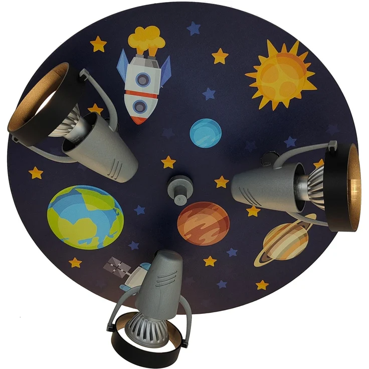 Coole Deckenlampe mit Weltall Motiv für Kinderzimmer 3 flammig schwenkbar Ø 35cm – Bild 1