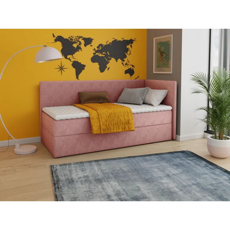 Boxspringbett Flame mit Bettkasten - Einzelbett mit Bonell-Matratze und Topper, Polsterbett, Universelle Bettseite, Bett, Schlafzimmer, Kinderzimmer (Pink (Kronos 29), 100 x 200 cm) – Bild 1