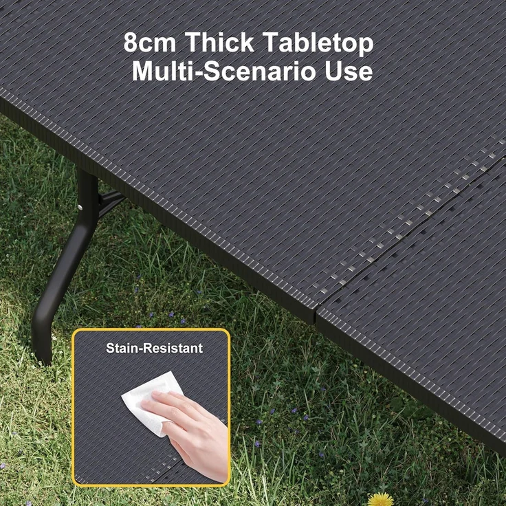 JUMMICO Bierzeltgarnitur Klappbar 3er Set Tisch & 2X Bank,Rattanoptik Biertischgarnitur 180 x 74 x 74 cm Festzeltgarnitur Biergarten Biergarnitur für Garten, Party und Camping – Bild 5