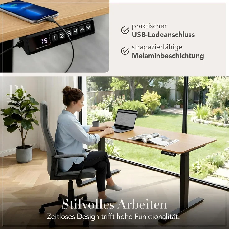 riess-ambiente Schreibtisch OAK DESK 120cm natur/schwarz-Eiche, stufenlos, höhenverstellbar, leise (Einzelartikel, 1-St), Anpassbarer Bürotisch - ideal für Arbeitszimmer, Praxis und Homeoffice – Bild 6
