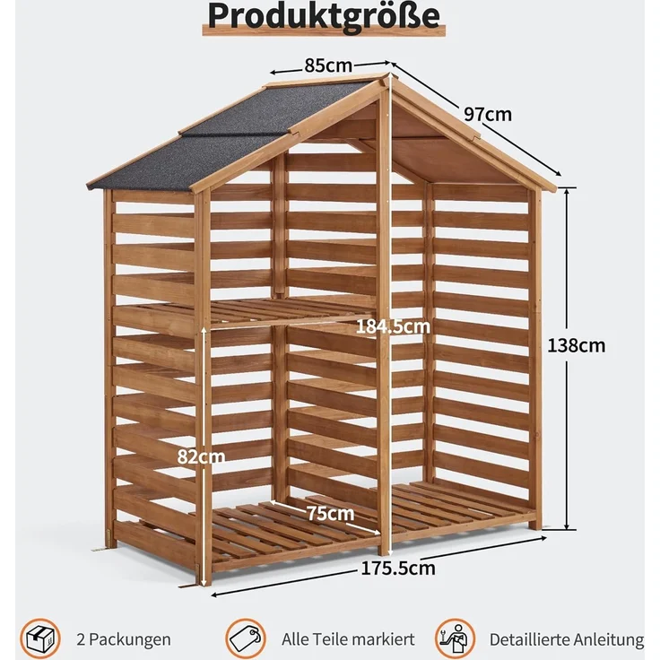 M MCombo Holzregal Außen, Kaminzubehör Kaminholzregal mit 2 Ebenen, Brennholzregal mit Wasserdichter Abdeckung 1213 – Bild 3