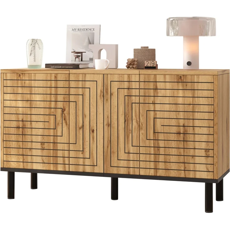 DESVIAE Sideboard Holzfarbe aus MDF/Spanplatte – 120x68x35 cm – 3 Push-Open-Türen – Bild 7